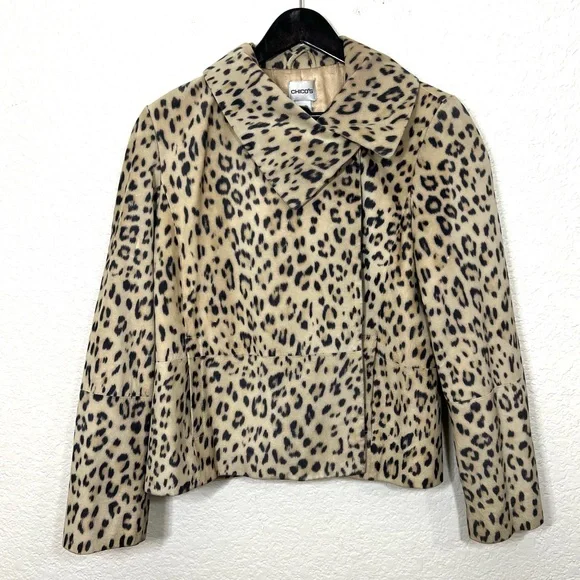 Chico’s Leopard Print Leather Suede Jacket Single Button Size S - Picture 5 of 14